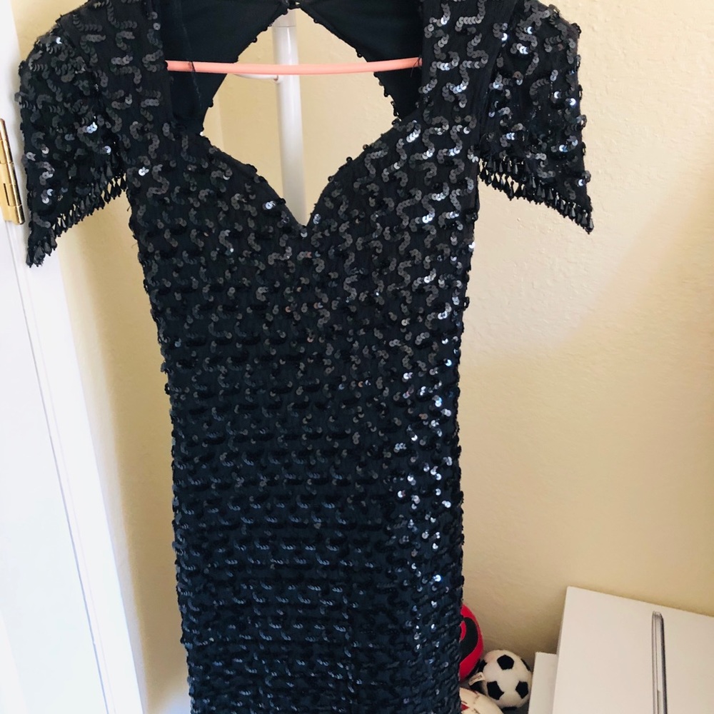 Vintage little black beaded dress
